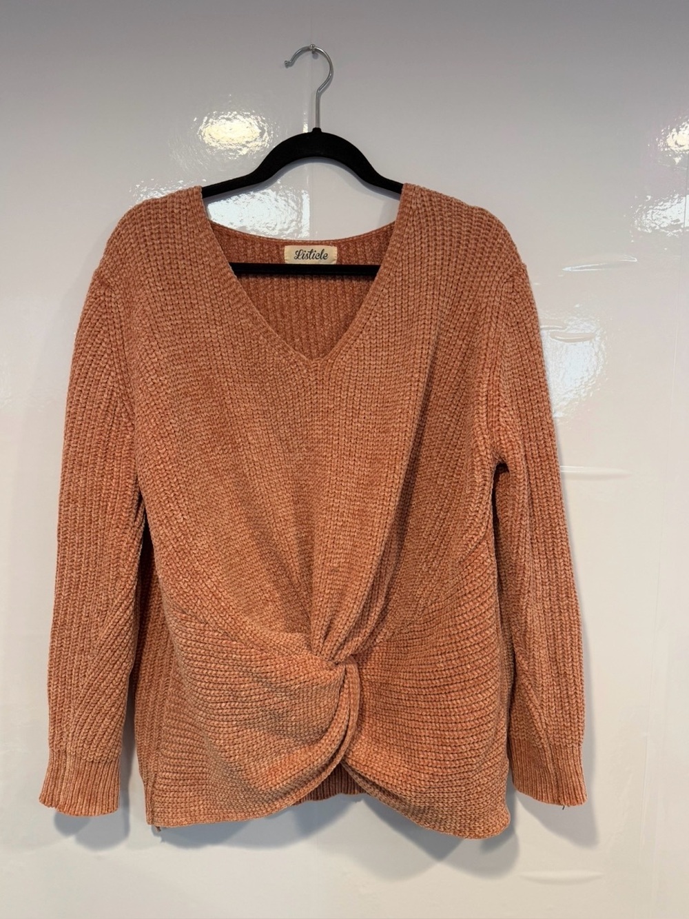 Listicle Women's V-Neck Twist Front Sweater - Terracotta